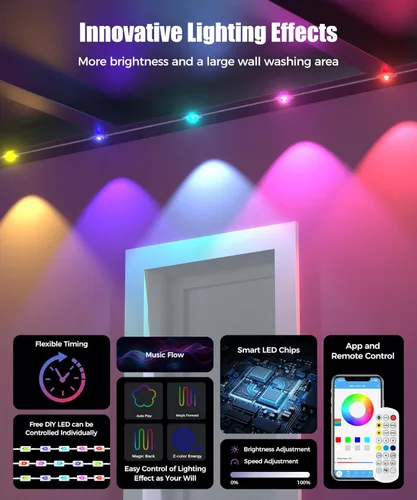 Miniatura 2 de POOFZY Luces permanentes al aire libre para casa, 200 pies RGB+IC decoración inteligente al aire libre, 50 modos de escena, aplicación/control
