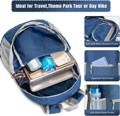 Miniatura 3 de ZOMAKE Mochila ultra ligera y compactable Mochila de senderismo resistente al agua, Mochila pequeña Mochila de camping al aire libre plegable y Azul