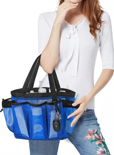 Miniatura 2 de Moyad Bolsa grande de malla para ducha para dormitorio universitario, artículos esenciales de habitación con 8 bolsillos, bolsa de ducha portátil