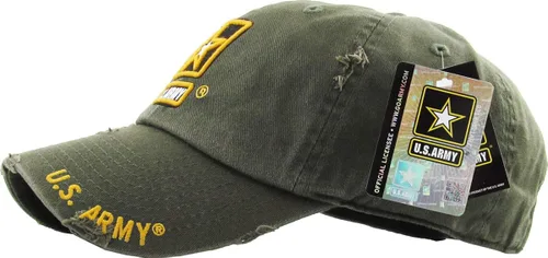 Miniatura 5 de Gorra de béisbol con licencia oficial del ejército de Estados Unidos de alta calidad vintage envejecida estrella militar veterana