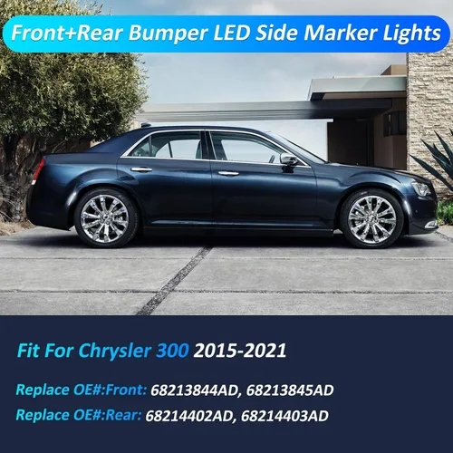 Miniatura 5 de Bestview 4 luces de posición laterales para Chrysler 300 2015-2021: luces LED blancas de parachoques delantero y trasero estilo X, lámparas