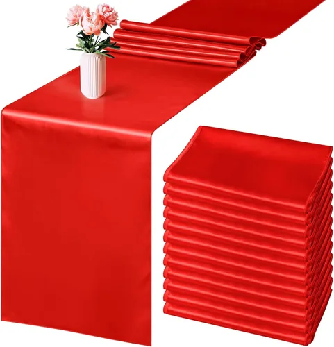 Miniatura 10 de Aneco Paquete de 4 caminos de mesa de satén de 12 x 108 pulgadas de largo, seda brillante y tela suave, camino de mesa para fiesta de banquete