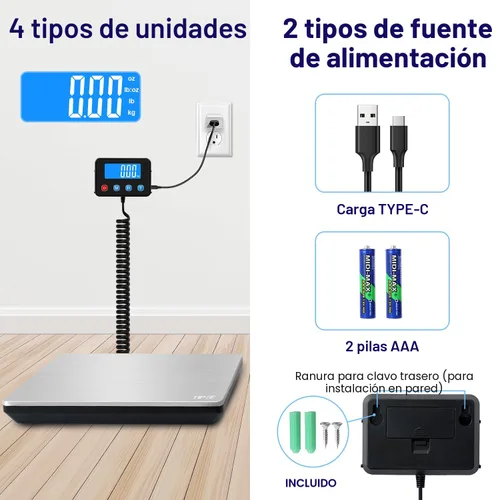 Miniatura 7 de TIPRE Báscula de envío de 440 libras para paquetes, báscula postal digital resistente con pantalla LCD, escala exprés de alta precisión de 0.35