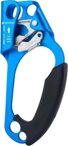NewDoar Certificado UIAA y CE - Ascendedor de mano para escalada en roca, arborista, equipo de rapel para cuerda de 8~13MM Azul-derecha