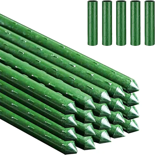 Estacas de jardín, varillas resistentes de soporte para plantas, 20 estacas de núcleo de acero recubierto de plástico con 5 conectores para plantas