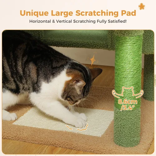 Miniatura 6 de PAWZ Road Árbol grande para gatos de 72 pulgadas y torre para gatos de interior, con postes rascadores cubiertos de sisal, perchas acolchadas, Verde