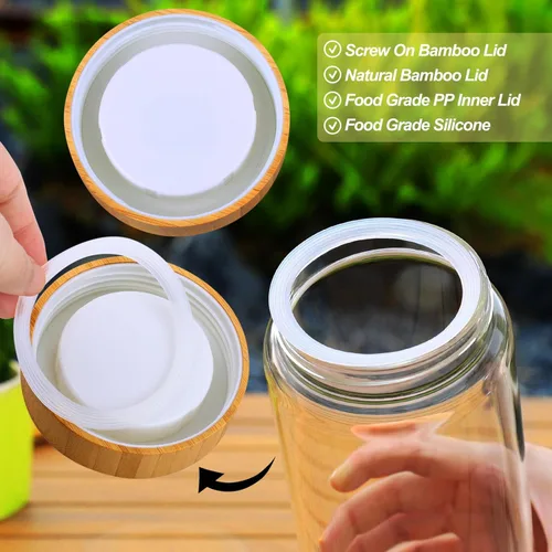 Miniatura 3 de Botes de vidrio con tapas herméticas de bambú - Juego de 3 envases de 80oz para cereales, frascos para galletas, almacenamiento de pasta - Tarros