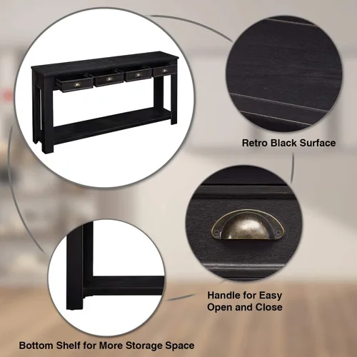 Miniatura 7 de kinbor Mesa consola larga para sofá, mesa de sofá de madera, mesas de entrada con 4 cajones y estante de almacenamiento para entrada, pasillo, sala