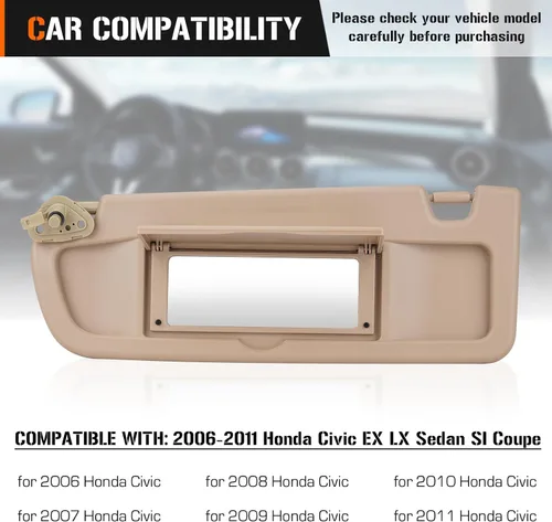 Miniatura 5 de Visera solar izquierda y derecha para Honda Civic EX LX Sedan SI Coupe, lado del conductor y del pasajero, repuesto de parasol beige 83280-SNA-A01ZC