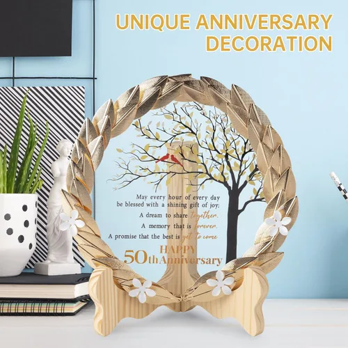 Miniatura 2 de 50 aniversario de boda, ideas de regalos únicos, placa de cristal con corona de hojas de oro, regalos de boda de 50 aniversario para padres