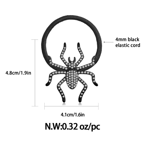 Miniatura 5 de Juego de 5 lazos para el pelo de araña de Halloween para mujeres, ligas negras de 0.157 pulgadas para cabello grueso y colas de caballo, juego