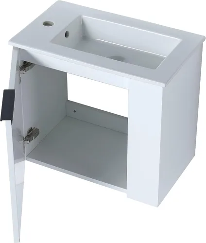 Miniatura 5 de Juego de tocador de baño flotante de 22 pulgadas con lavabo, moderno tocador de baño montado en la pared con lavabo de cerámica y puerta de cierre