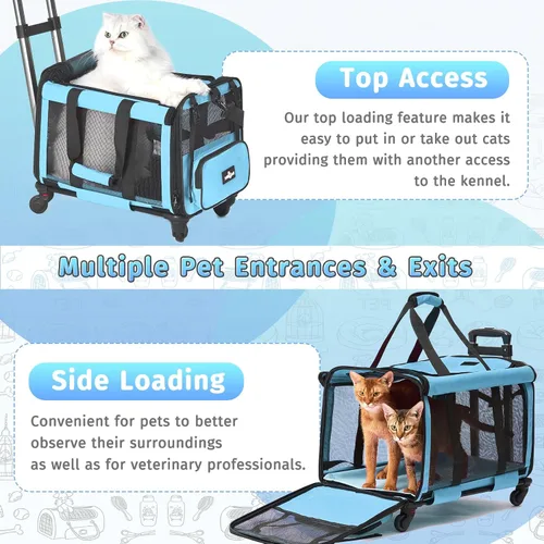 Miniatura 4 de Paw Ballet Transportador de mascotas con ruedas, jaula duradera para gatos aprobada por aerolíneas, transportador plegable para perros, bolsa