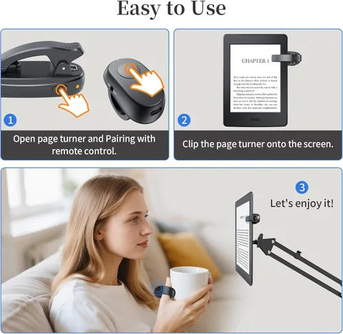 Miniatura 6 de Anillo de Dedo Control Remoto Pasador de Páginas de Kindle, Pulsador Inalámbrico Recargable para Kindle Paperwhite, Lectores Electrónicos y Cámara