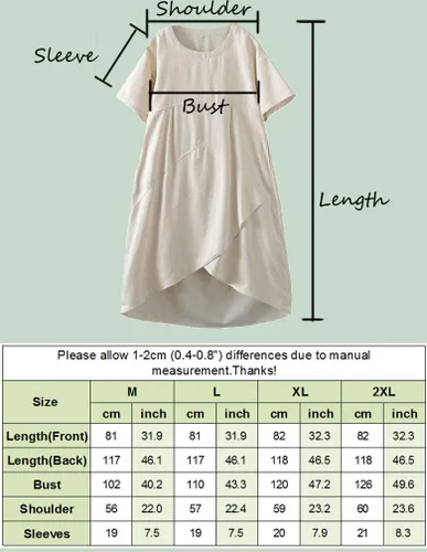 Miniatura 5 de Tebreux Vestido midi de lino para mujer, de gran tamaño, manga corta, holgado, con bolsillos