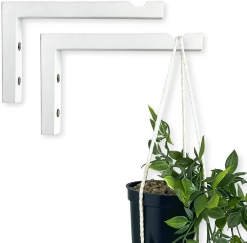 Miniatura 19 de EvenWood Juego de 2 ganchos para plantas de pared de 6 pulgadas, gancho de madera montado en forma de L, soporte para interiores y exteriores