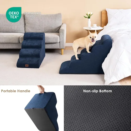 Miniatura 5 de EHEYCIGA Rampa de escaleras curvadas para perros para camas altas de 22.6 pulgadas de alto, escalones de 5 escalones para perros y gatos pequeños