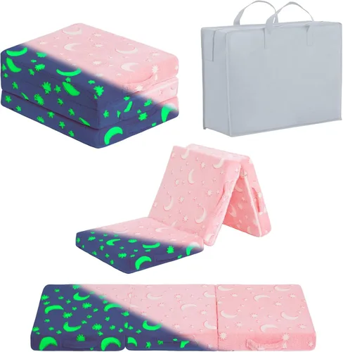 Miniatura 18 de Colchón plegable para niños, lavable para niños pequeños, tapete triple plegable para siesta para dormir, guardería, sofá cama con bolsa