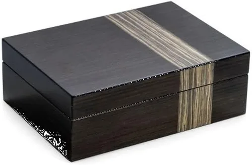 Bey-Berk Caja de valet de 4 relojes de grano de madera lacada con múltiples compartimentos y bandeja extraíble