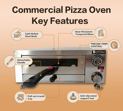 Miniatura 2 de Horno eléctrico para pizza en interiores, máquina de pizza de encimera de 12 pulgadas con ventana de visión, horno de pizza comercial de acero