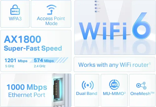 Miniatura 3 de TP-Link Extensor Amplificador de Internet AX1800 WiFi 6, cubre hasta 1500 pies cuadrados y 30 dispositivos, repetidor amplificador de señal