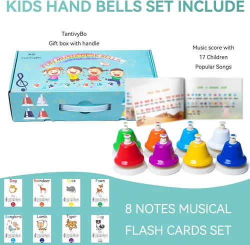 Miniatura 2 de Campanas de Escritorio, Campanas de Mano Diatónicas Arcoíris para Niños con 17 Libros de Canciones y Tarjetas Musicales Flash, Juguetes