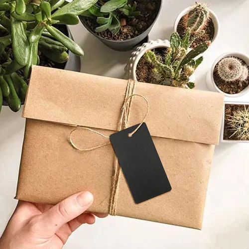 Miniatura 3 de G2PLUS Etiquetas de regalo negras con cuerda, 100 etiquetas colgantes de papel en blanco, etiqueta de papel negro de 3.5 x 1.7 pulgadas, etiqueta