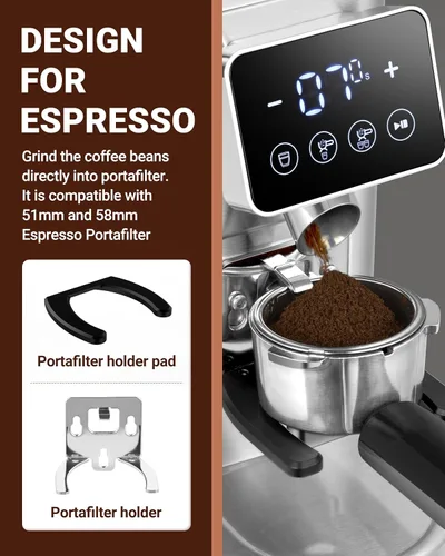 Miniatura 8 de AMZCHEF Molinillo de Café, Molinillo de Granos de Café con Rebaba para Uso Doméstico con 48 Configuraciones de Molienda Precisas, Embudo Desmontable