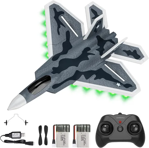 Miniatura 9 de DEERC 4CH Avión RC sin escobillas, avión de control remoto de ciencia ficción con luces LED RTF, juguetes de aviones acrobáticos, estabilizador