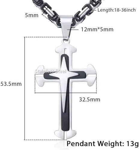 Miniatura 5 de Trendsmax - Collar con colgante de cruz para hombre, acero inoxidable, cadena bizantina de 22 24 26 28 30 pulgadas