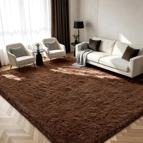 Miniatura 23 de Alfombra peluda para dormitorio, sala de estar, 2 x 6 pies, antideslizante, esponjosa, suave, alfombra lanuda beige y blanca para sala de estar