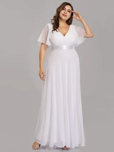 Miniatura 194 de Ever-Pretty Vestido formal para mujer, Navidad, Año Nuevo, cuello en V, gasa, talla grande, largo hasta el suelo, vestido de dama de honor