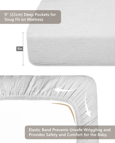 Miniatura 2 de Sábanas de cuna para niños y niñas, sábanas ajustables para cama de bebé y niño pequeño de 28" x 52", ropa de cama de colchón de cuna de muselina