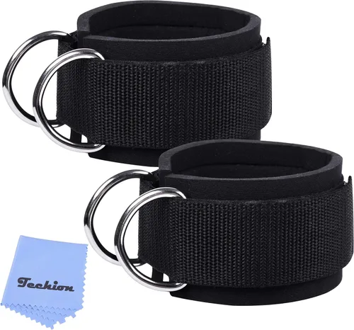 1 par de correas de tobillo de fitness para máquina de cable, doble anillo en D, ajuste cómodo ajustable de neopreno, para hombres y mujeres