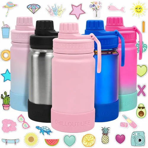 Miniatura 43 de CHILLOUT LIFE Botella de agua aislada para niños de 17 onzas para la escuela con tapa de boquilla a prueba de fugas y bonitas calcomanías Azul