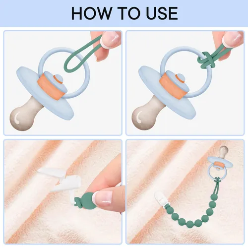 Miniatura 3 de MINMUNJIU Clips de silicona para chupete para niños, paquete de 6 clips suaves y flexibles de una pieza para chupete para niños