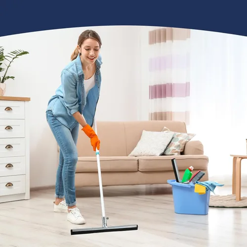 Miniatura 2 de Lasnten 2 limpiadores de piso de doble espuma para hormigón industrial de acero inoxidable con escoba de goma resistente, hoja de espuma EVA