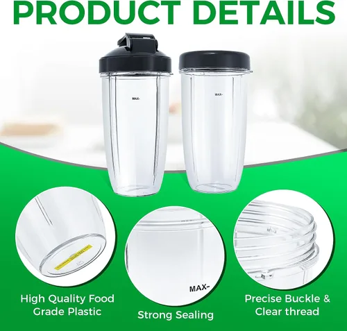Miniatura 24 de Vasos de licuadora de repuesto para licuadora Nutribullet de 18 onzas con tapa, compatible con Nutribullet 600 W 900 W licuadora exprimidor