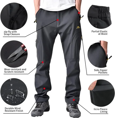 Miniatura 4 de Toomett Pantalones de nieve para hombre esquí invierno con forro polar aislado repelente al agua camping caminar pesca