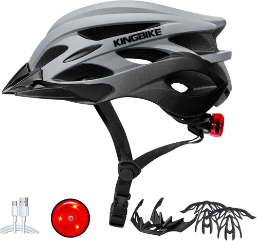 Miniatura 16 de KINGBIKE - Casco de bicicleta para adultos, hombres, mujeres y jóvenes, para ciclismo en carretera y montaña, con luz recargable por USB