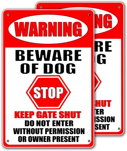 Miniatura 8 de Letreros de metal con texto en inglés "Beware Of Dog" para valla (paquete de 2) letreros de metal para decoración de perros, advertencia de jardín
