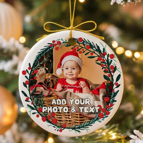 Miniatura 11 de Adornos de Navidad personalizados de doble cara con foto, adorno de Navidad personalizado 2025, adornos de corona de Navidad personalizados
