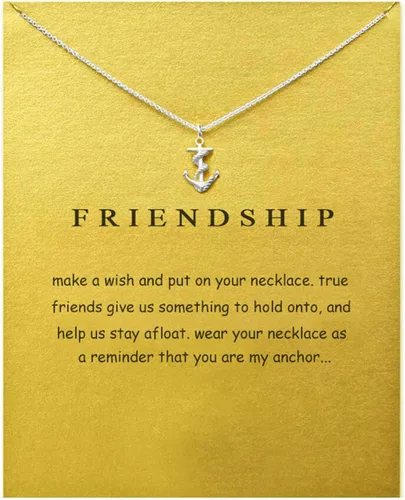 Miniatura 22 de Baydurcan - Collar de amistad con colgante de ancla, brújula y dije de elefante de la buena suerte, con tarjeta de mensaje y tarjeta de regalo