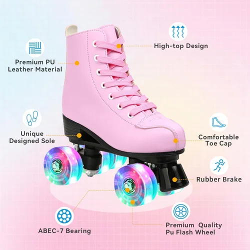 Miniatura 3 de XUDREZ Roller Skates for Women Men Cozy PU Leather High-top Roller Skates for Beginner Double-Row PU Wheels, Professional Indoor Outdoor Roller