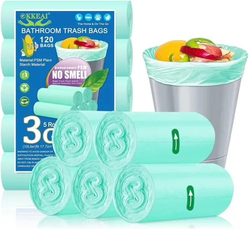 OKKEAI 120 bolsas de basura Smal de 3 galones (10 litros), bolsas de basura para baño, cocina, oficina, color verde claro, ajuste de 10 litros, 2,3