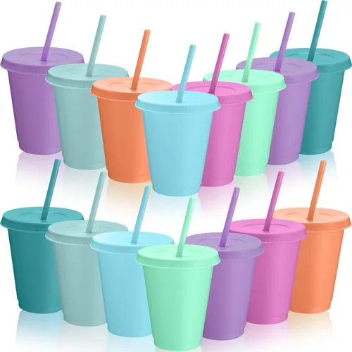 Miniatura 17 de Sieral Paquete de 60 vasos con tapas y pajillas, vasos para niños con pajilla, botella de agua reutilizable, taza de viaje para café helado, vasos