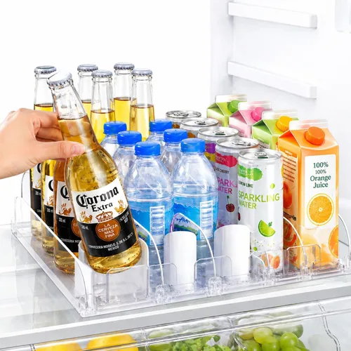 Organizador de latas de soda apilable para refrigerador, dispensador automático de bebidas con empujador, capacidad para 25 a 30 latas, organizador