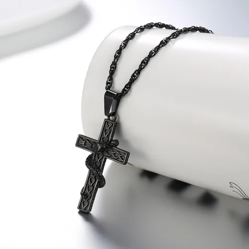 Miniatura 4 de PROSTEEL Collar de cruz de serpiente, colgante y cadena de acero inoxidable 316L, collar de cruz de amuleto para hombres y mujeres, ajustable de 22