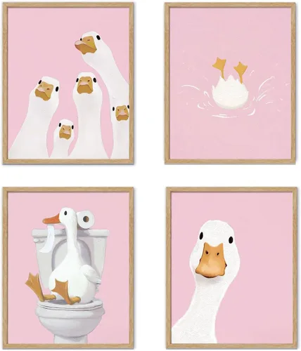 Miniatura 15 de YZSLA Impresiones divertidas de arte de pared de baño 8x10 Pulgadas sin marco, impresiones de póster de pato retro colorido, decoraciones divertidas