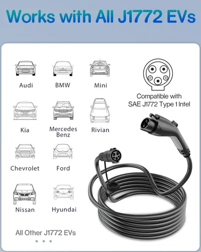 Miniatura 3 de Cable de extensión de cargador EV, 40 pies 40 amperios J1772 cable de extensión compatible con cargadores de 110V-240V SAE J1772 EV, adecuado